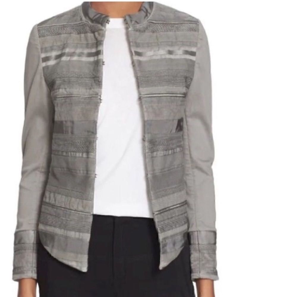 NWTs SUPERFINE Rap Ribbon Trim Jacket in Gray with Hook Closures